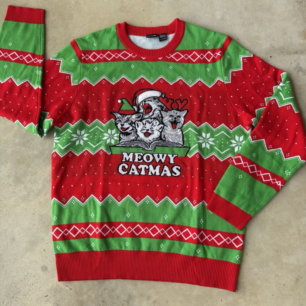 Mad EngineHoliday Festive Unisex Ugly Christmas Sweater Cats Size 2XL